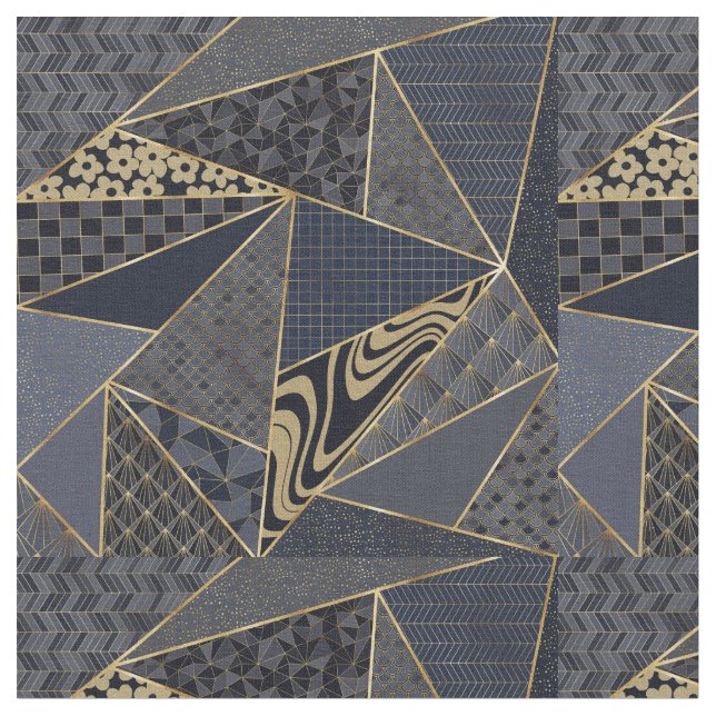 Tissu Triangles bleu or moderne motif géométrique (Fermer)