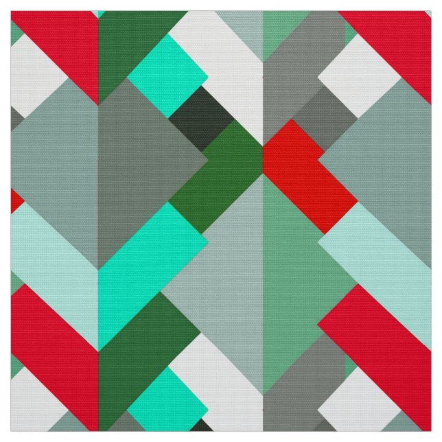 Tissu Triangles, turquoise, rouge, et gris abstraits (Échantillon)