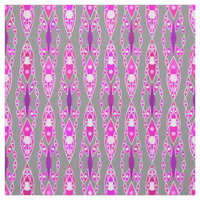 Tissu Tribal Batik - Fuchsia rose, violet et gris (Échantillon)