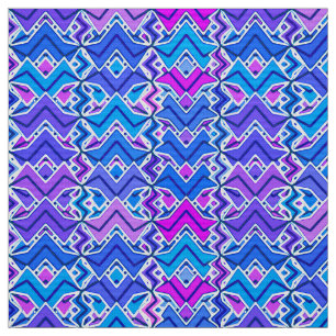 Tissu Tribal Batik Imprimer, bleu, violet et blanc
