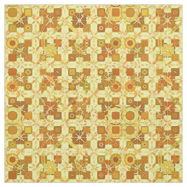 Tissu Tribal Batik - jaune doré, brun et bronzé (Échantillon)