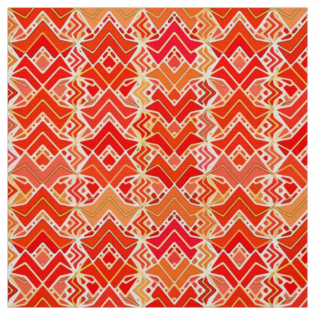 Tissu Tribal Batik Print, Mandarin et Light Orange (Échantillon)