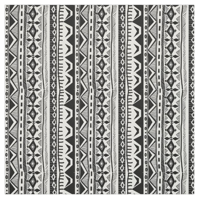 Tissu tribal blanc noir d'impression de rayure (Échantillon)