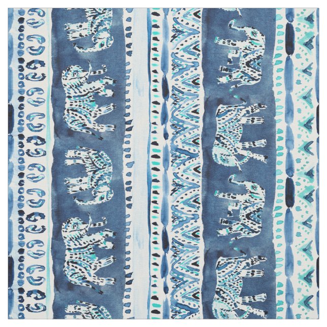 Tissu Tribal d'éléphant d'indigo d'ELEPHANTING (Échantillon)