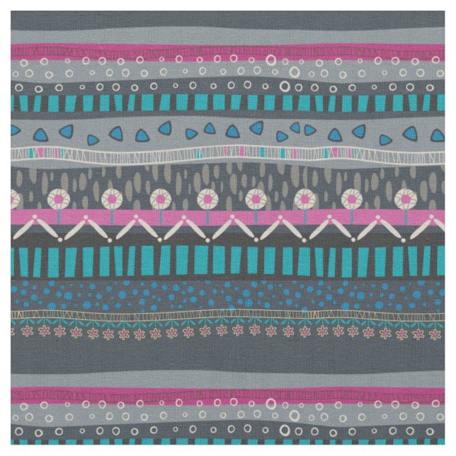 Tissu tribal floral bleu gris d'impression (Fermer)
