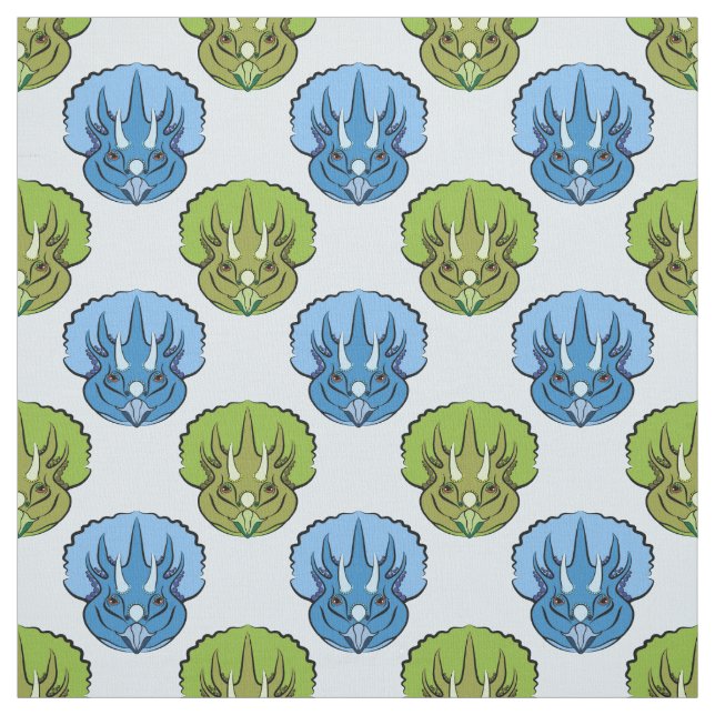Tissu Tricératops Bleu et Vert Cute Dinosaur Motif (Échantillon)