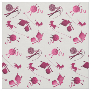 Tissu Tricot Aiguilles en fil Chats Motif Vin rose