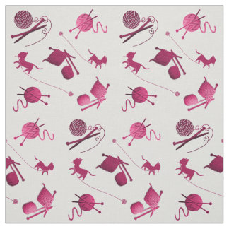 Tissu Tricot Aiguilles en fil Chats Motif Vin rose