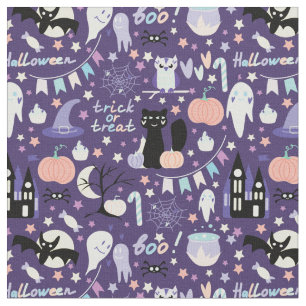 Tissu Tricoter ou traiter Halloween Chat noir Citrouille