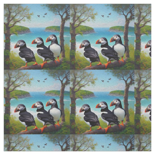 Tissu Trio côtier : Trois Puffins à la plage d'Oils (Échantillon)