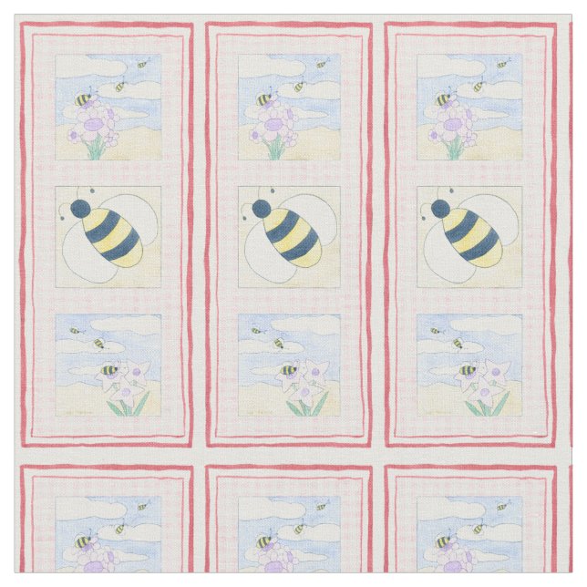 Tissu Trio des abeilles avec des fleurs (Fermer)