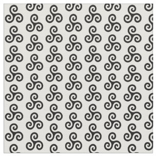 Tissu Triskele à trois spirales celtique noir sur blanc
