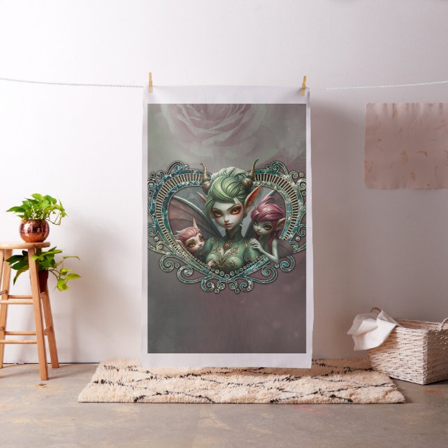 Tissu Trois fées, les compagnons du coeur magique. (In Situ)