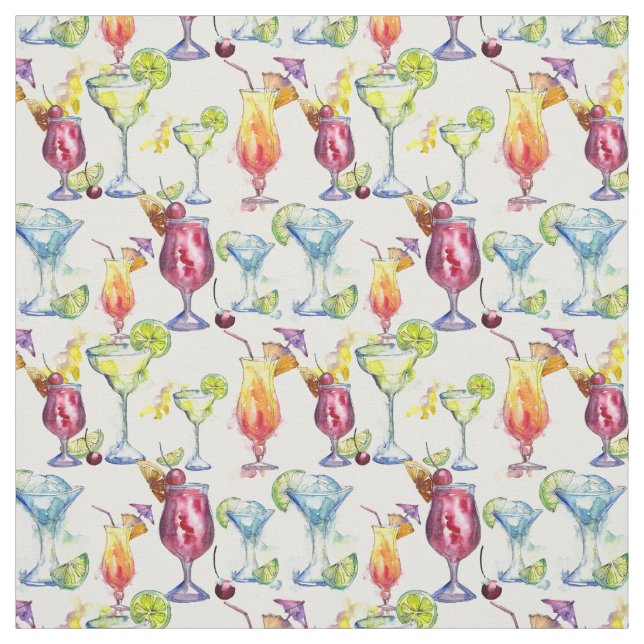 Tissu Tropical Cocktail Fun Watercolor motif (Échantillon)