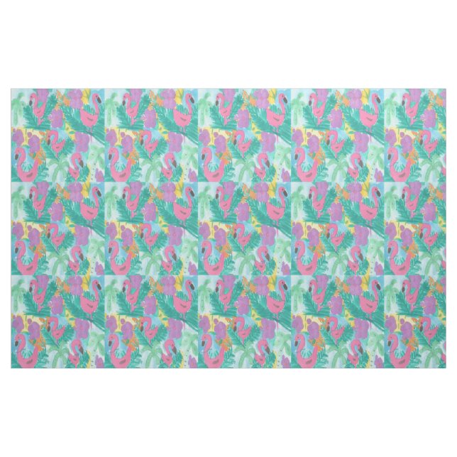 Tissu tropical de jungle de Flamant rose (Fat Quarter)