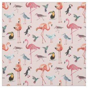 Tissu tropical des oiseaux   de Flamant rose