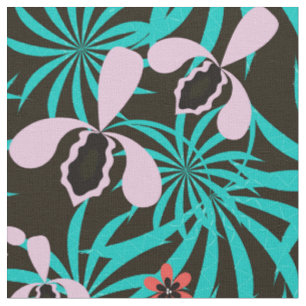 Tissu Tropical jungle palm leaves orchid flowers bloom c