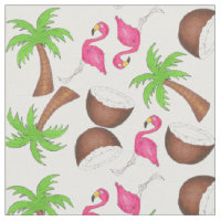 Tissu tropical (noix de coco, palmiers, Flamants r
