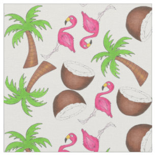 Tissu tropical (noix de coco, palmiers, Flamants r