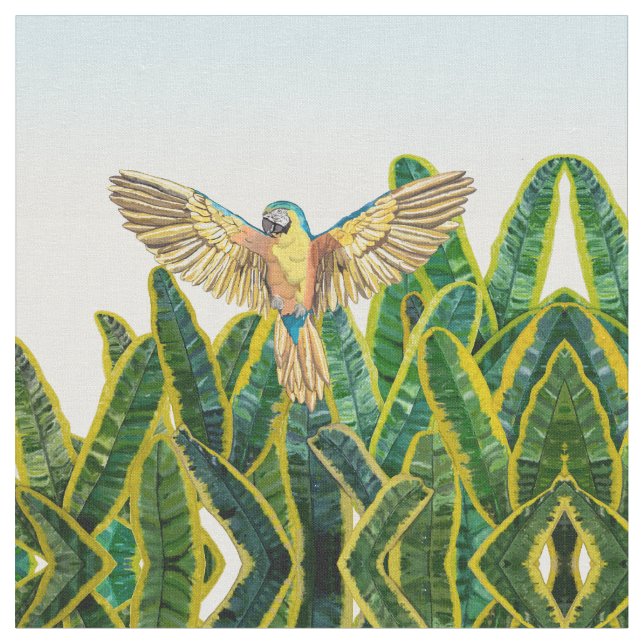 Tissu Tropical Summer Yellow Parrot Bird Banana Feuilles (Fermer)