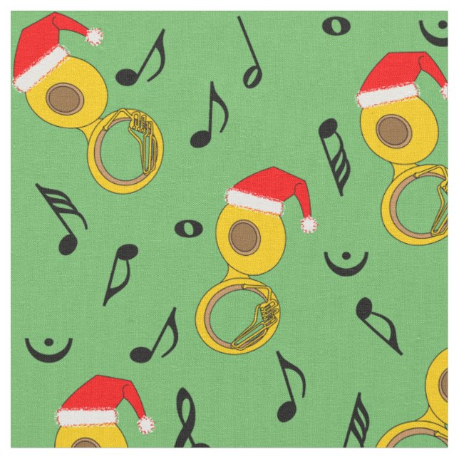 Tissu Tuba Santa Hat Notes musicales Motif (Fermer)