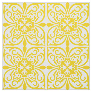 Tissu Tuile marocaine - jaune et blanc de moutarde