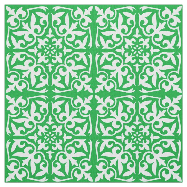 Tissu Tuile marocaine - vert vert et blanc (Échantillon)