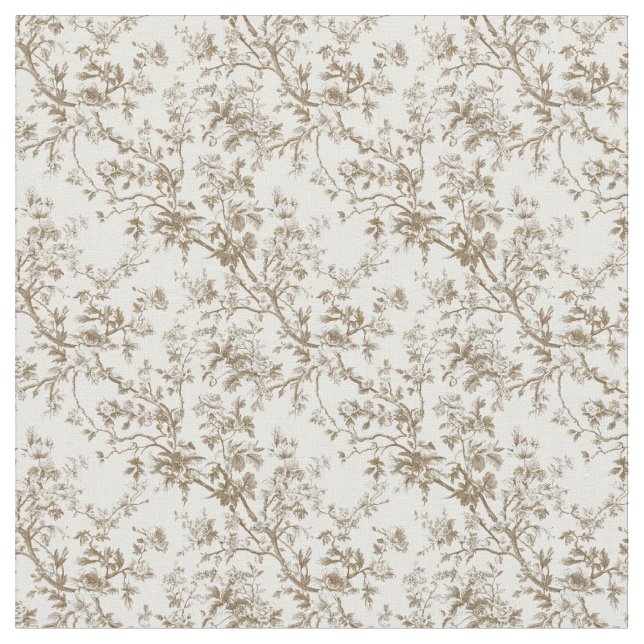 Tissu Tuile Taupe avec Roses et branches (Fermer)