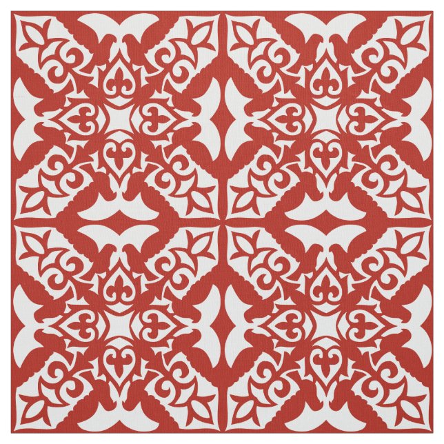 Tissu Tuiles marocaines - rouge profond et blanc (Échantillon)