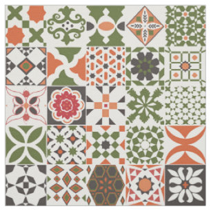 Tissu Tuiles marocaines - vert, noir, rouge