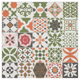 Tissu Tuiles marocaines - vert, noir, rouge