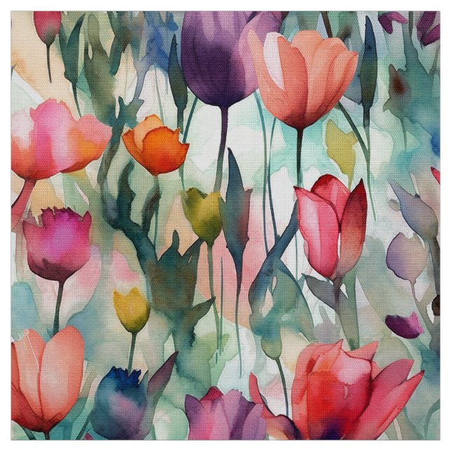Tissu Tulipes aquarelles (lumière) (Échantillon)