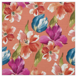 Tissu Tulipes bleu rouge rose orange Pétunia Fleurs de p