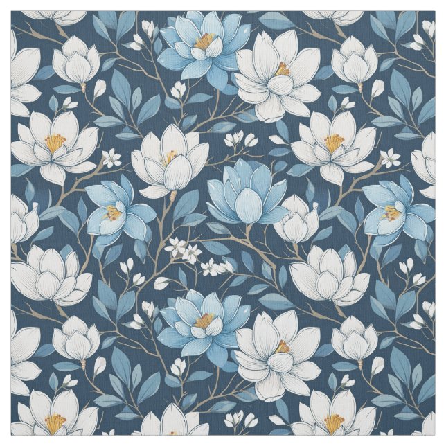 Tissu Tulipes bleues et blanches (Échantillon)
