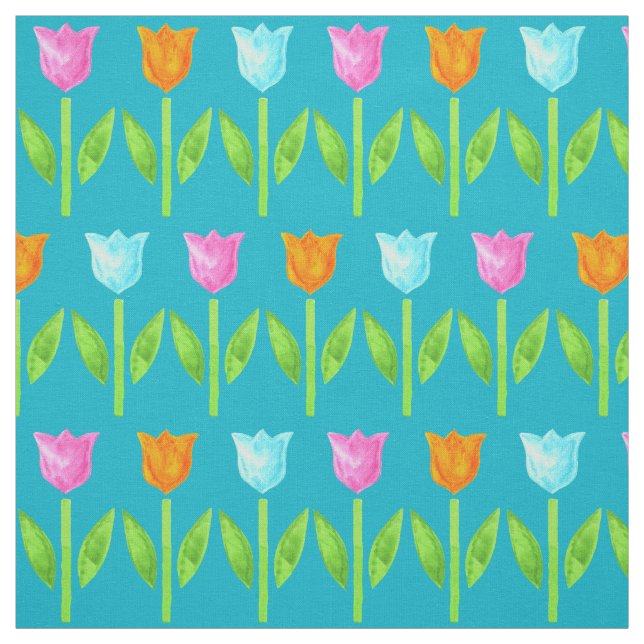 Tissu Tulipes colorées d'aquarelle dans rose, bleu, (Échantillon)