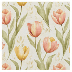 Tissu Tulipes sur jaune pâle
