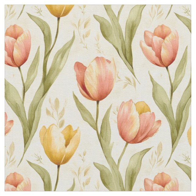 Tissu Tulipes sur jaune pâle (Fermer)