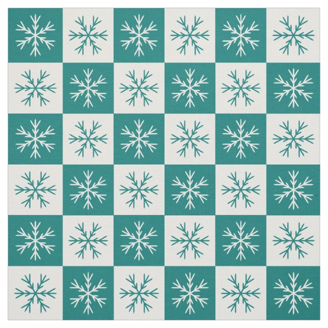 Tissu Turquoise À damiers Motif de la neige blanche (Échantillon)
