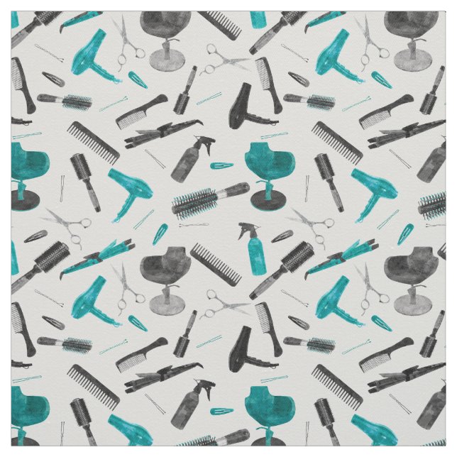 Tissu Turquoise Black Aquarelle Coiffeuse Salon Styllist (Échantillon)