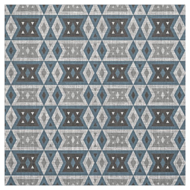 Tissu Turquoise bleu gris noir Eclectique ethnique (Échantillon)