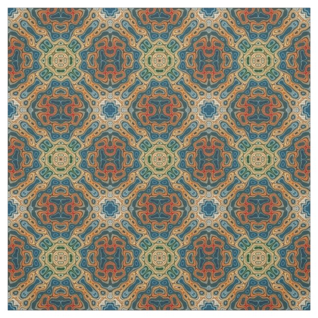 Tissu Turquoise Bleu Orangé jaune Vert Hip Orient Bali A (Échantillon)
