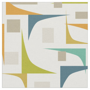 Tissu Turquoise Bleu Vert Orange Coins Mi-siècle