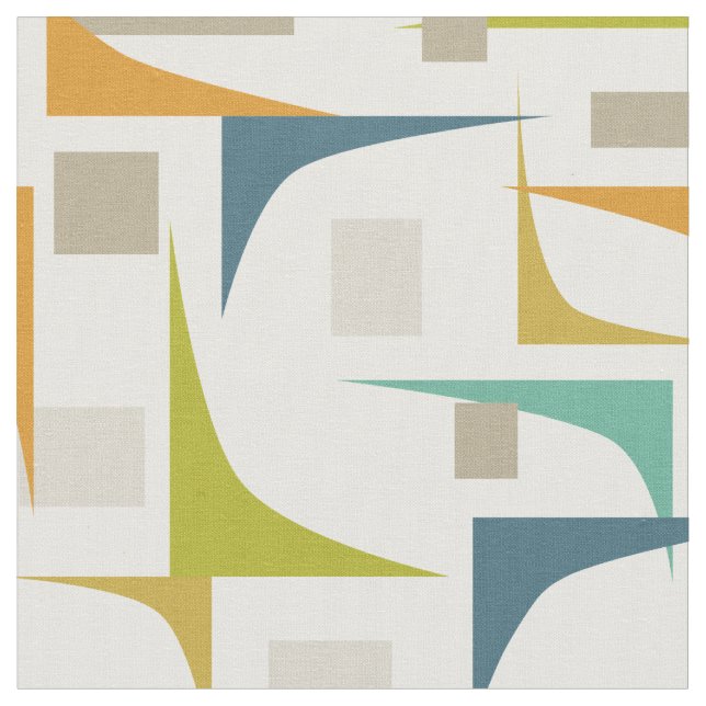 Tissu Turquoise Bleu Vert Orange Coins Mi-siècle (Fermer)