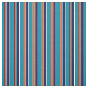 Tissu Turquoise Blue Green Orange White Stripes Art Moti
