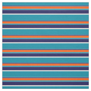 Tissu Turquoise Blue Green Orange White Stripes Art Moti