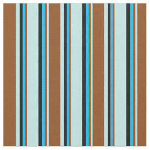 Tissu Turquoise, Brown, Deep Sky Blue et Black Lines