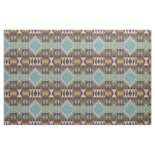 Tissu Turquoise Brown foncée Taupe Beige look ethnique