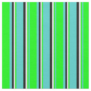 Tissu Turquoise, Chaux, Lavande et bandes noires