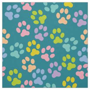 Tissu turquoise de motif d'empreintes de pattes de