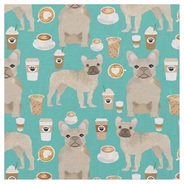 Tissu Turquoise du légume-café français Bulldogs (Fermer)